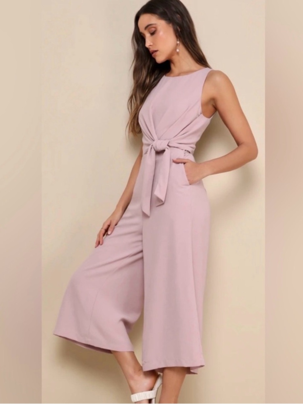 NWT LULUS Sleeveless Mauve Tie-Waist Jumpsuit